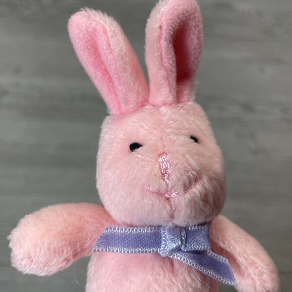 Carters Pink Bunny Rabbit 5in Finger Puppet Purple Bow Plush Stuffed Animal Toy - Picture 4 of 7